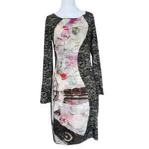 Save the Queen Lace Sleeve Art Print Dress Y2K Italian Designer Size M